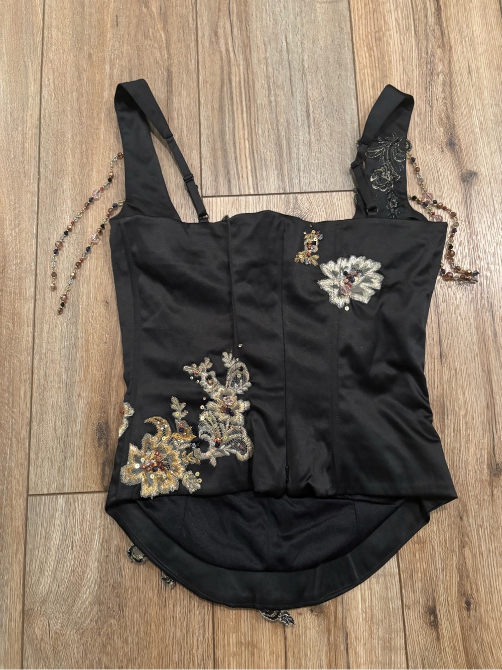 New Vintage Y2K Black & Gold Beaded & Embroidered Fairy Corset Top by Mandalay - Picture 9 of 12